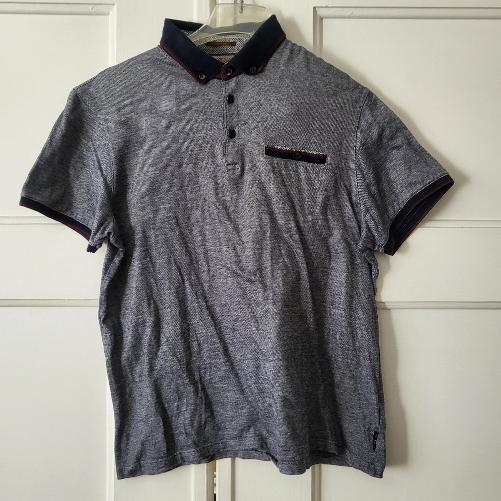 Ted Baker Navy Blue Cotton Polo Horn Buttons Size 4 Large